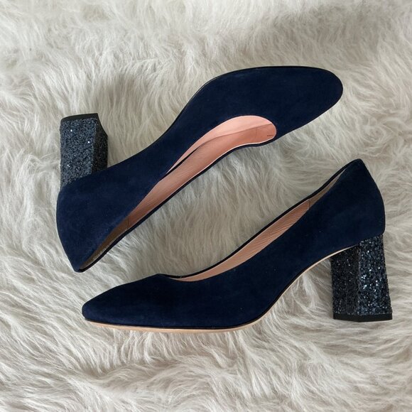 Kate Spade Blue Suede Glitter Heel Pumps 8M - Picture 6 of 8